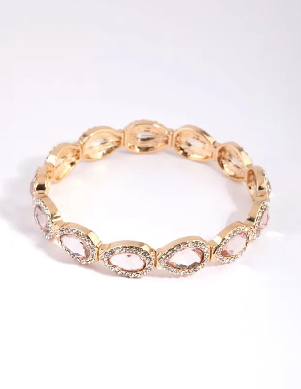 Gold Marquise Diamante Stretch Bracelet sold by lovisa