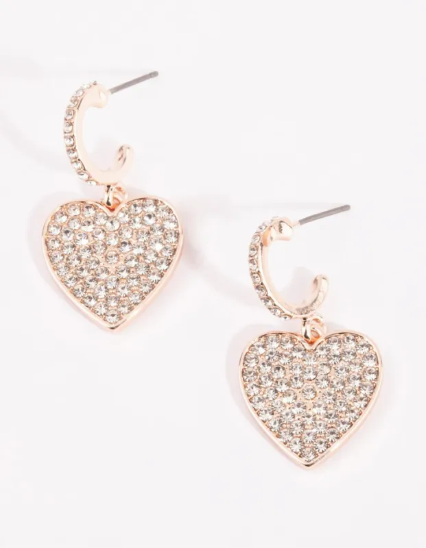 Rose Gold Diamante Heart Huggie Earrings sold by lovisa