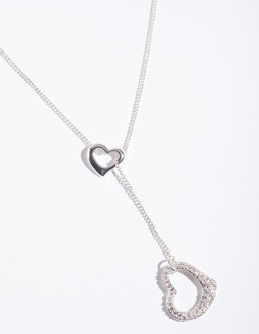 Silver Cubic Zirconia Heart Y Necklace sold by lovisa