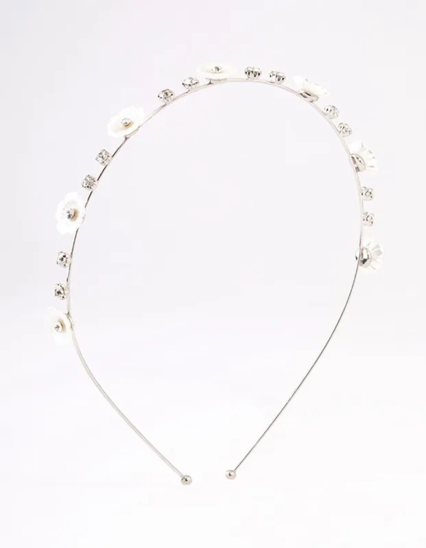 Rhodium Pearly Diamante Flower Headband sold by lovisa