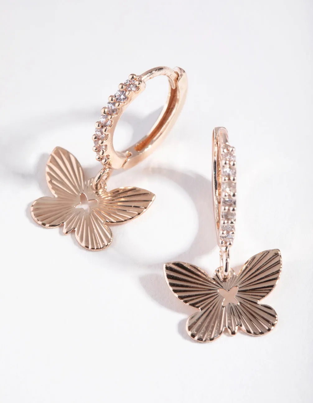 Rose Gold Textured Butterfly Diamante Earrings sold by lovisa
