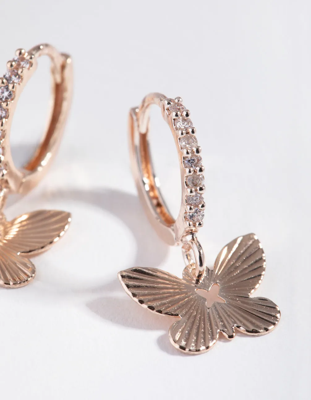 Rose Gold Textured Butterfly Diamante Earrings sold by lovisa product image thumbnail 2