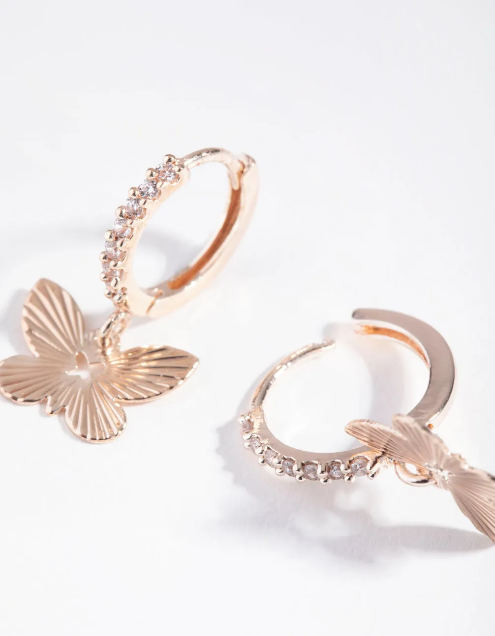 Rose Gold Textured Butterfly Diamante Earrings sold by lovisa product image thumbnail 3