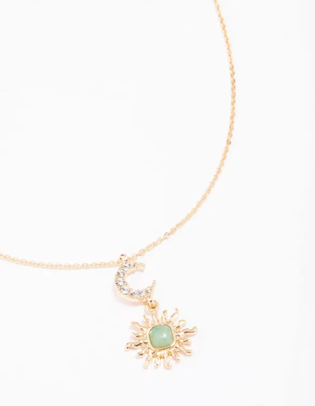 Gold Moon & Sun Semi-Precious Pendant Necklace sold by lovisa