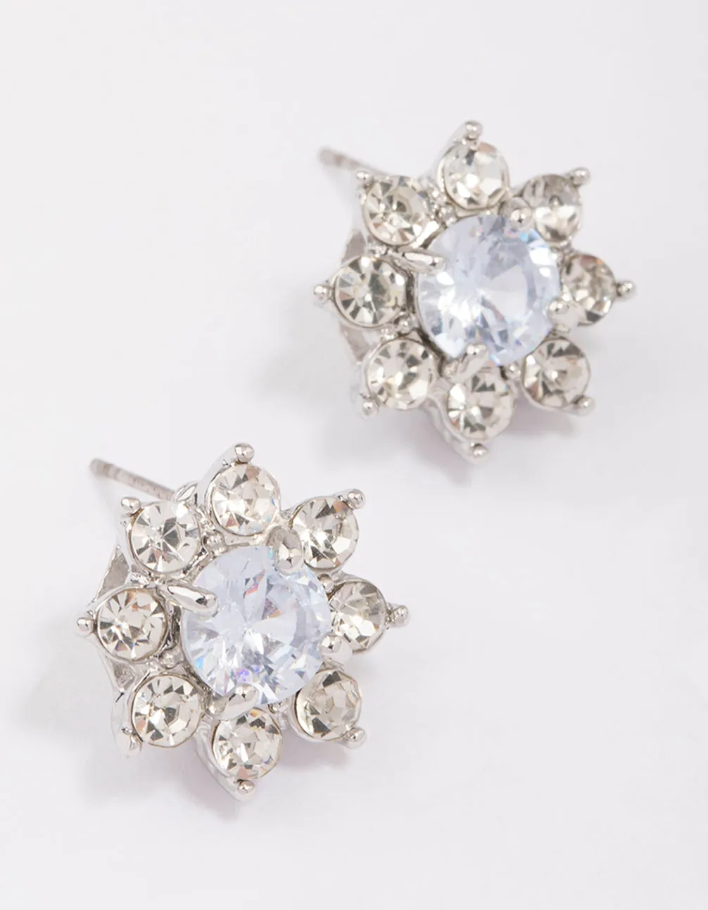 Rhodium Diamante Flower Stud Earrings sold by lovisa