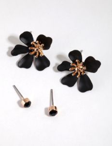 Black Diamante & Flower Stud Earring Pack sold by lovisa