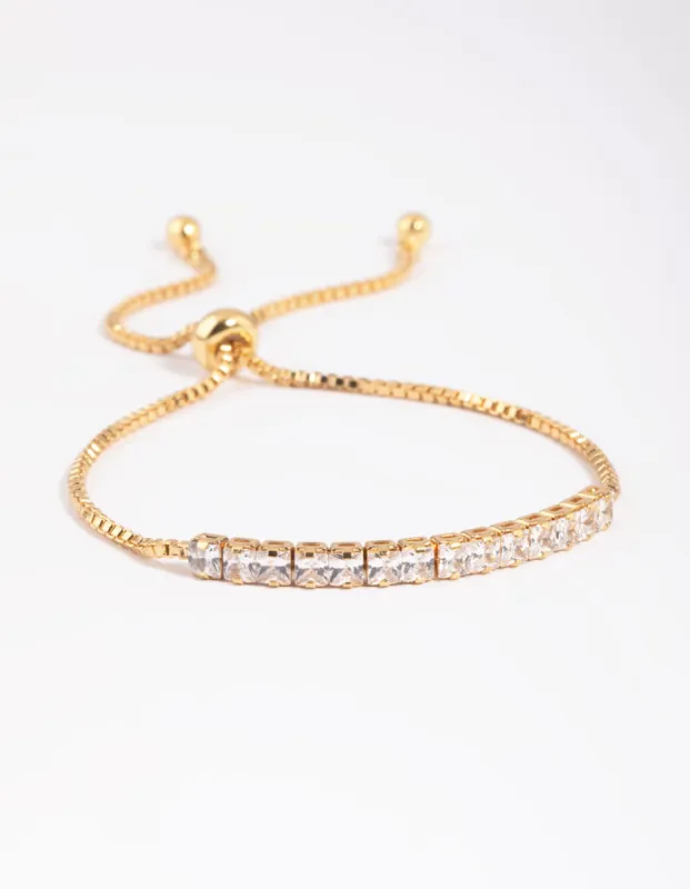 Gold Plated Cubic Zirconia Box Chain Toggle Tennis Bracelet sold by lovisa