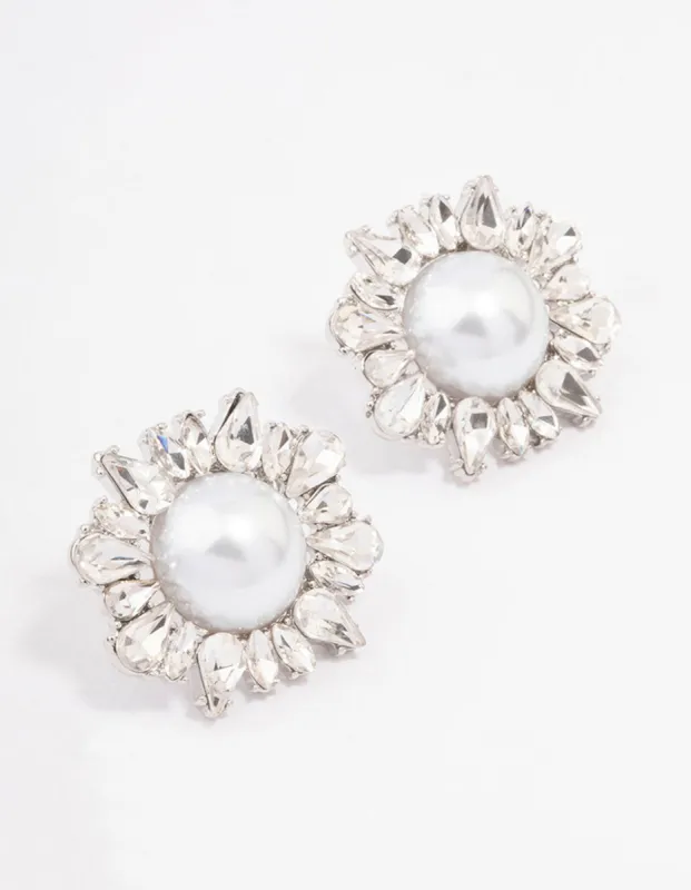 Silver Pearl & Cluster Statement Stud Earrings sold by lovisa