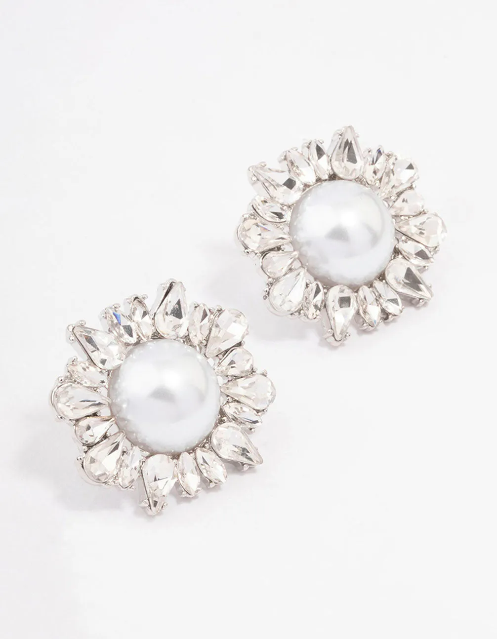 Silver Pearl & Cluster Statement Stud Earrings sold by lovisa