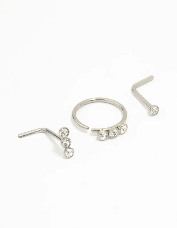 Surgical Steel Triangular Diamante Nose 3-Pack sold by lovisa