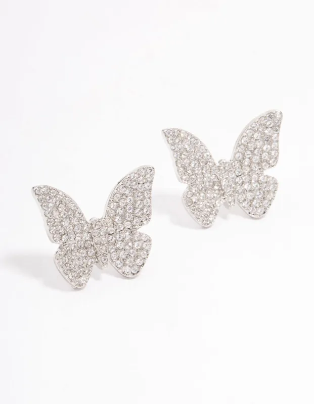 Rhodium Butterfly Cubic Zirconia Stone Stud Earrings sold by lovisa