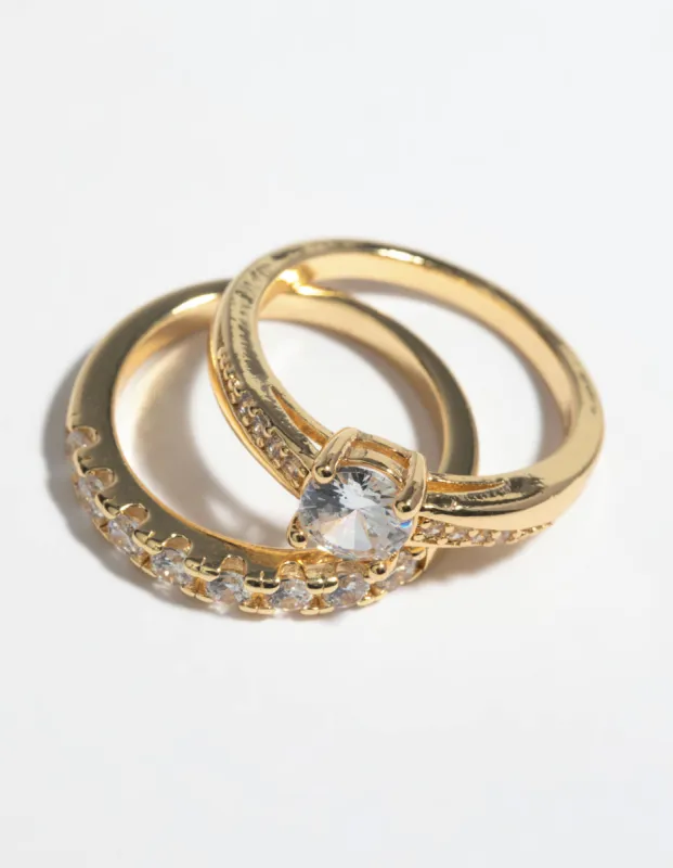 Gold Plated Cubic Zirconia Engaement Ring Set sold by lovisa