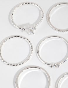 Silver Plated Diamante & Plain Ring Pack sold by lovisa