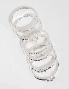 Silver Plated Diamante & Plain Ring Pack sold by lovisa