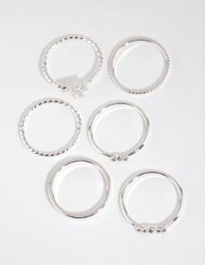 Silver Plated Diamante & Plain Ring Pack sold by lovisa