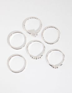 Silver Plated Diamante & Plain Ring Pack sold by lovisa