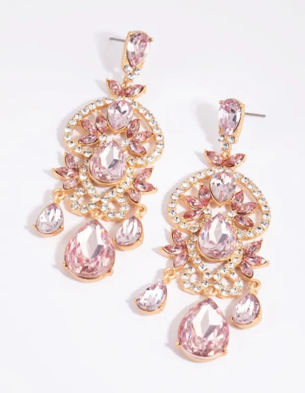 Gold & Blush Diamante Drop Earrings sold by lovisa