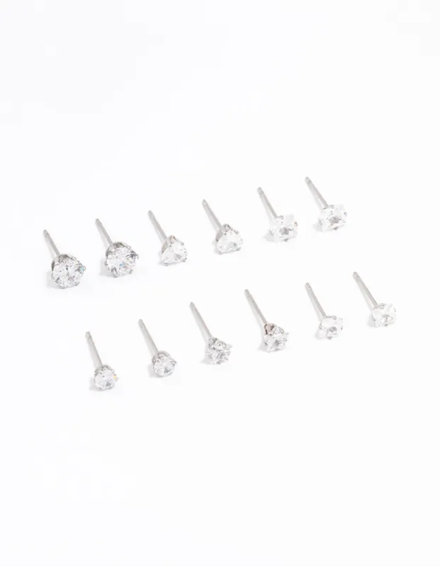 Waterproof Stainless Steel Cubic Zirconia Stud Earrings 6-Pack sold by lovisa