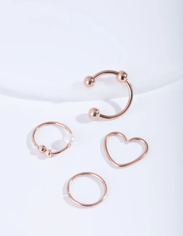 Rose Gold Surgical Steel Heart Ring 4-Pack sold by lovisa
