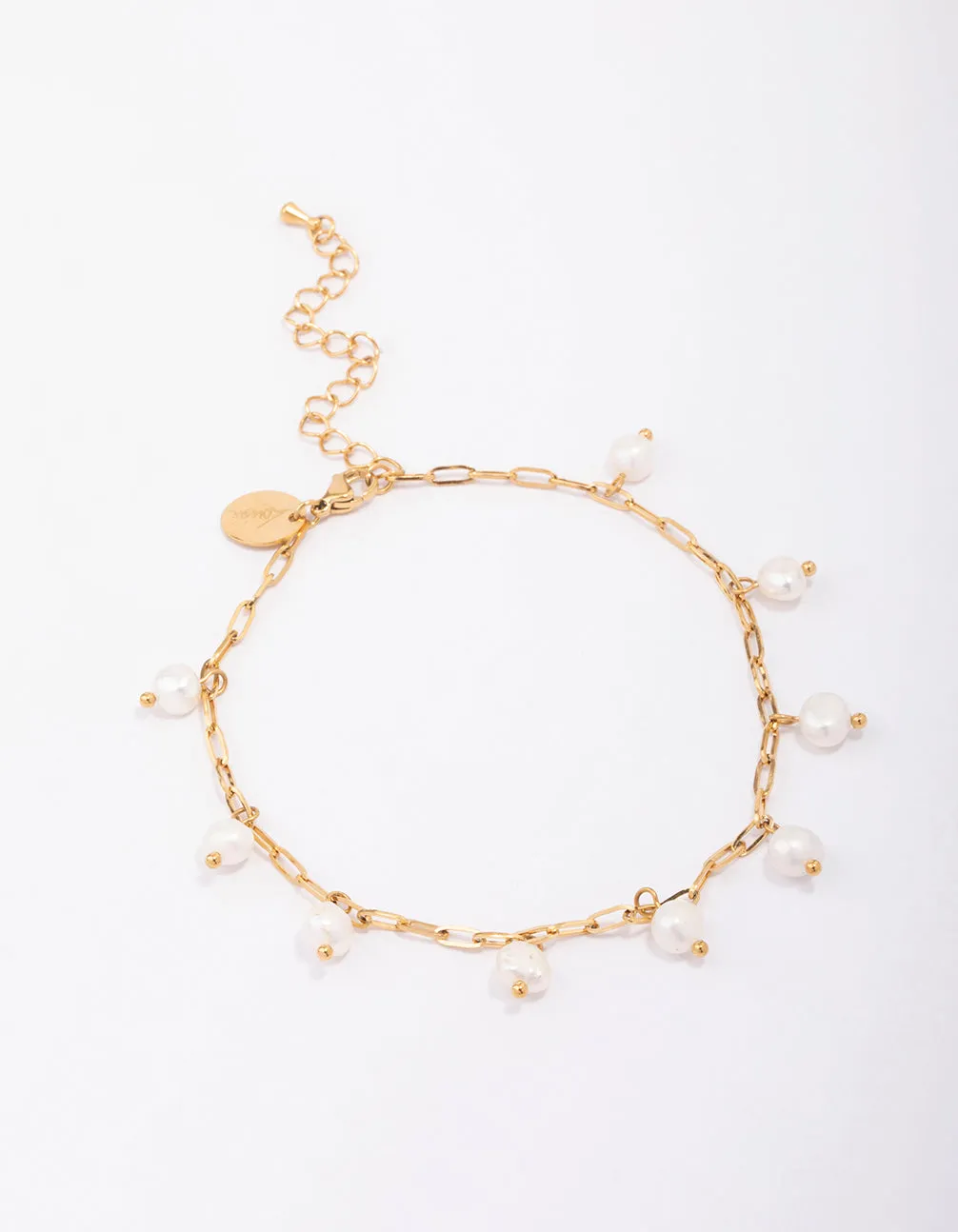 Gold Plated Stainless Steel Station Freshwater Pearl Drop Anklet sold by lovisa