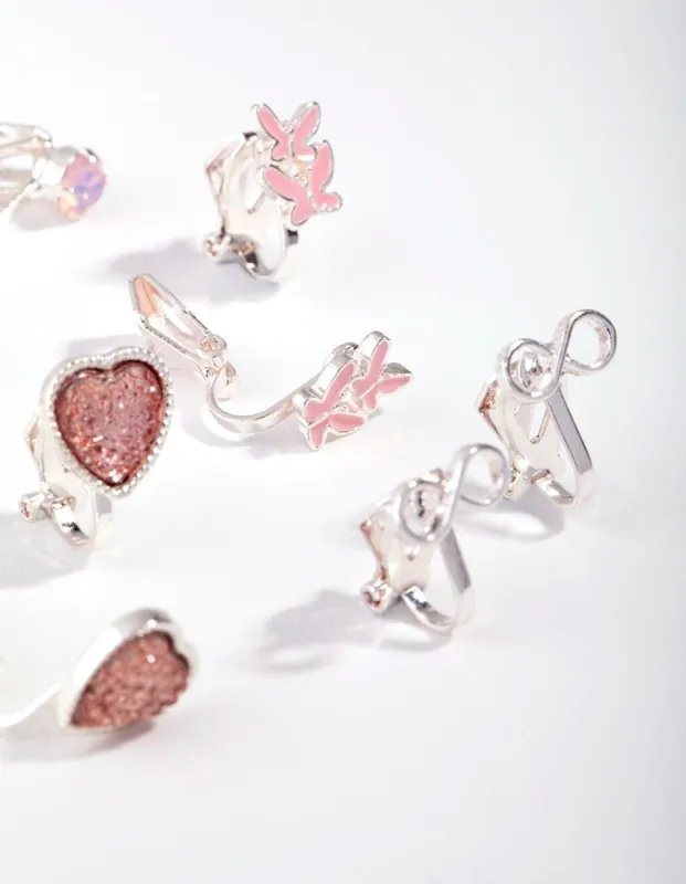 Kids Silver Butterfly & Heart 5-Pack Clip-on Earring sold by lovisa