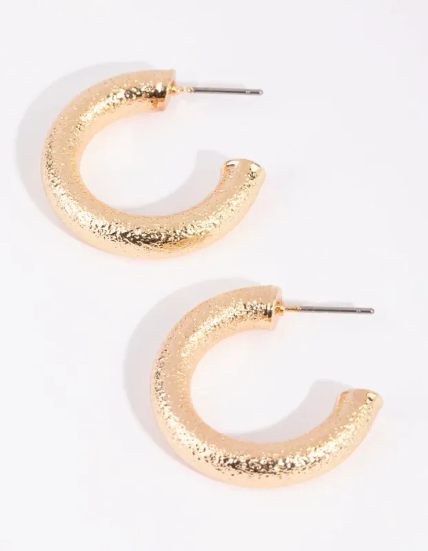 Gold Sandblasted Hoop Earrings sold by lovisa