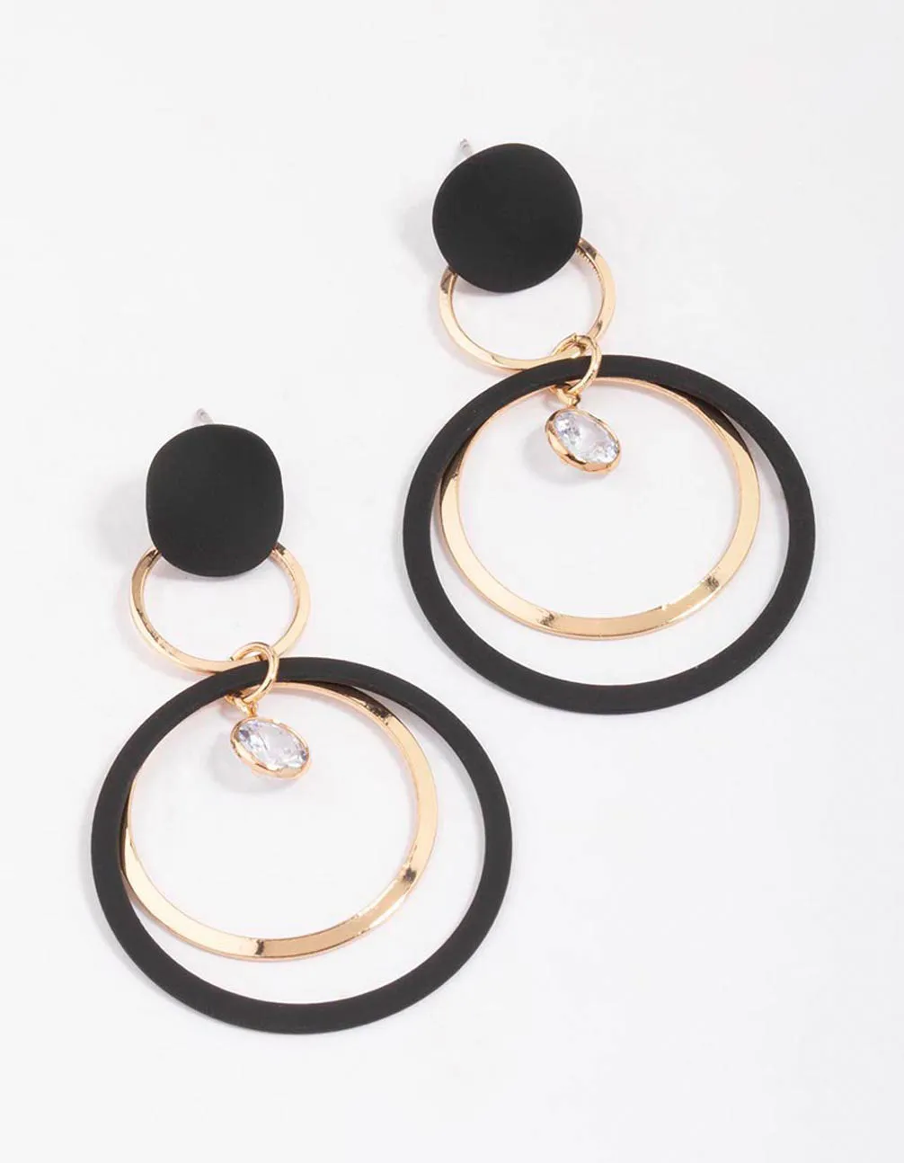 Black & Gold Fine Disc Diamante Drop Earrings sold by lovisa