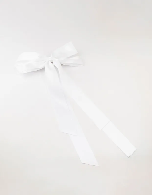 White Fabric Oversized Ribbon Bow Clip sold by lovisa