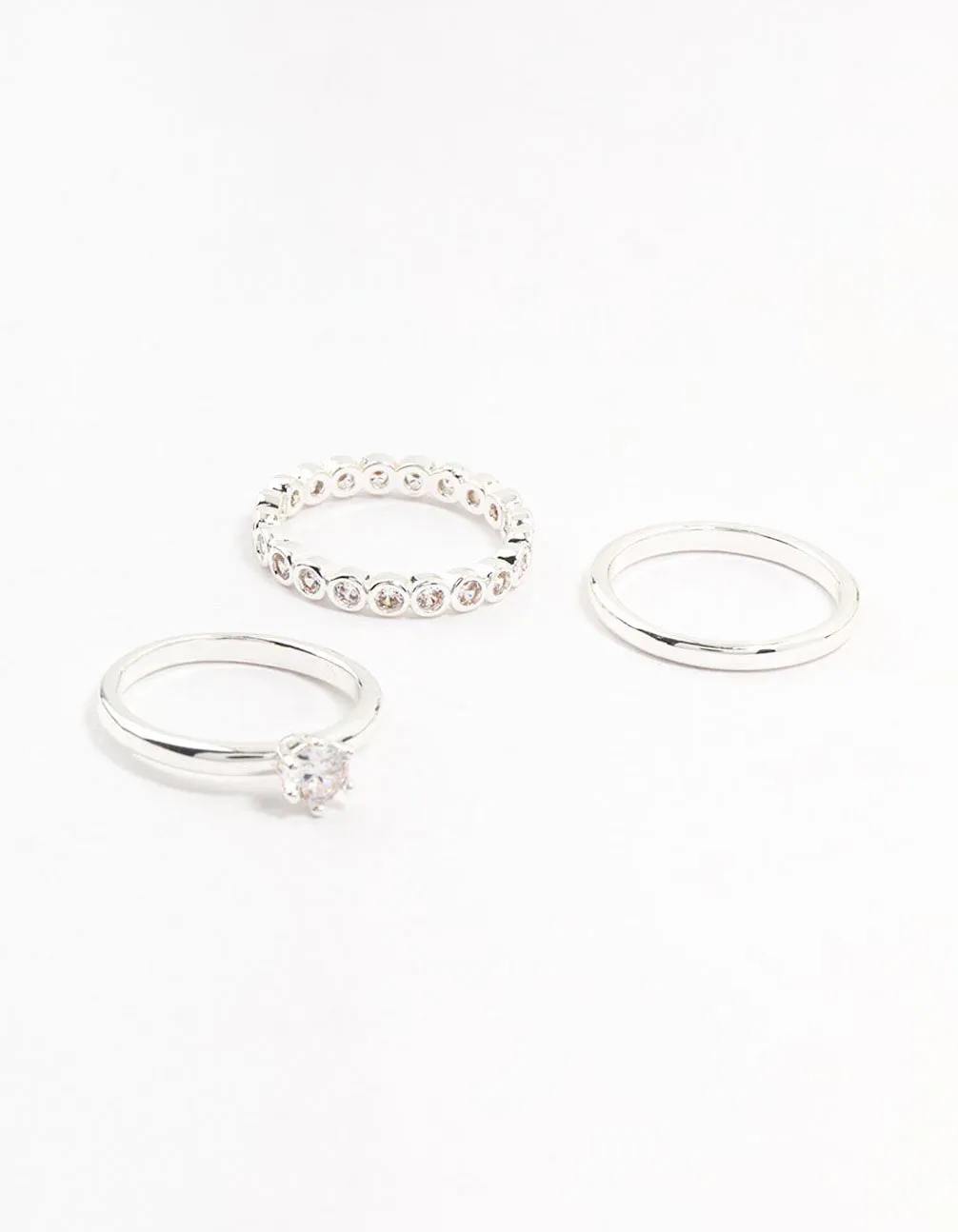Silver Plated Fine Round Cubic Zirconia Stacking Rings 3-Pack sold by lovisa