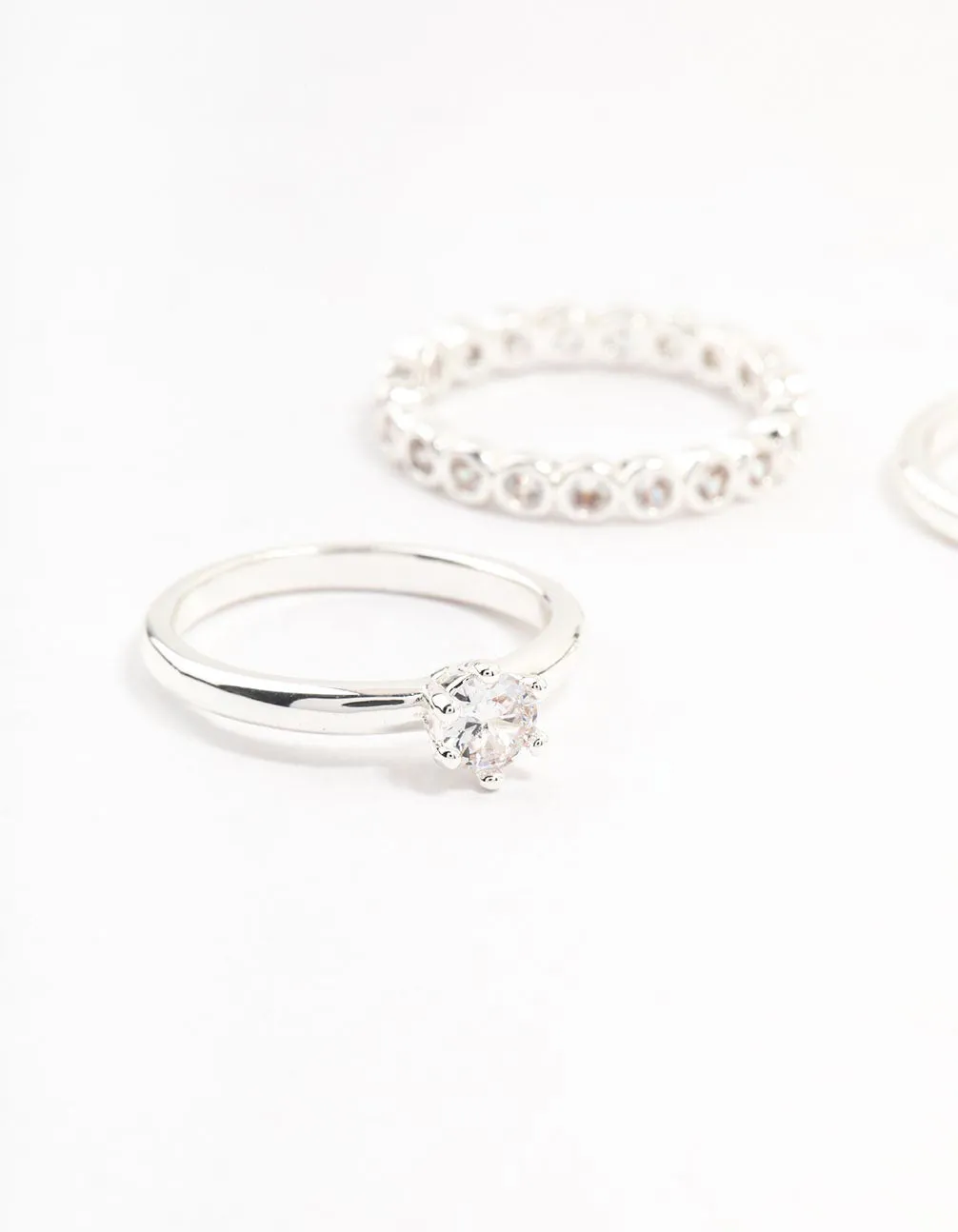 Silver Plated Fine Round Cubic Zirconia Stacking Rings 3-Pack sold by lovisa product image thumbnail 2