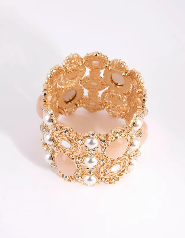 Gold Facet Bead Lace Stretch Bracelet sold by lovisa