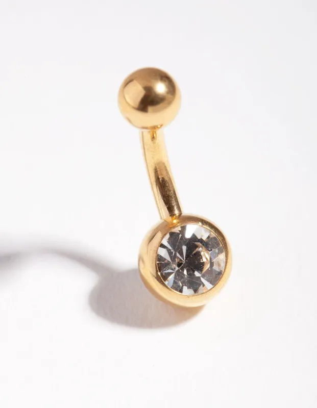 Surgical Steel Gold Diamante Mini Belly Ring sold by lovisa