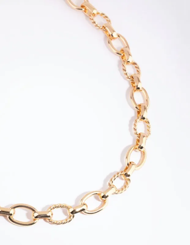 Gold Twist & Plain Chain Necklace sold by lovisa