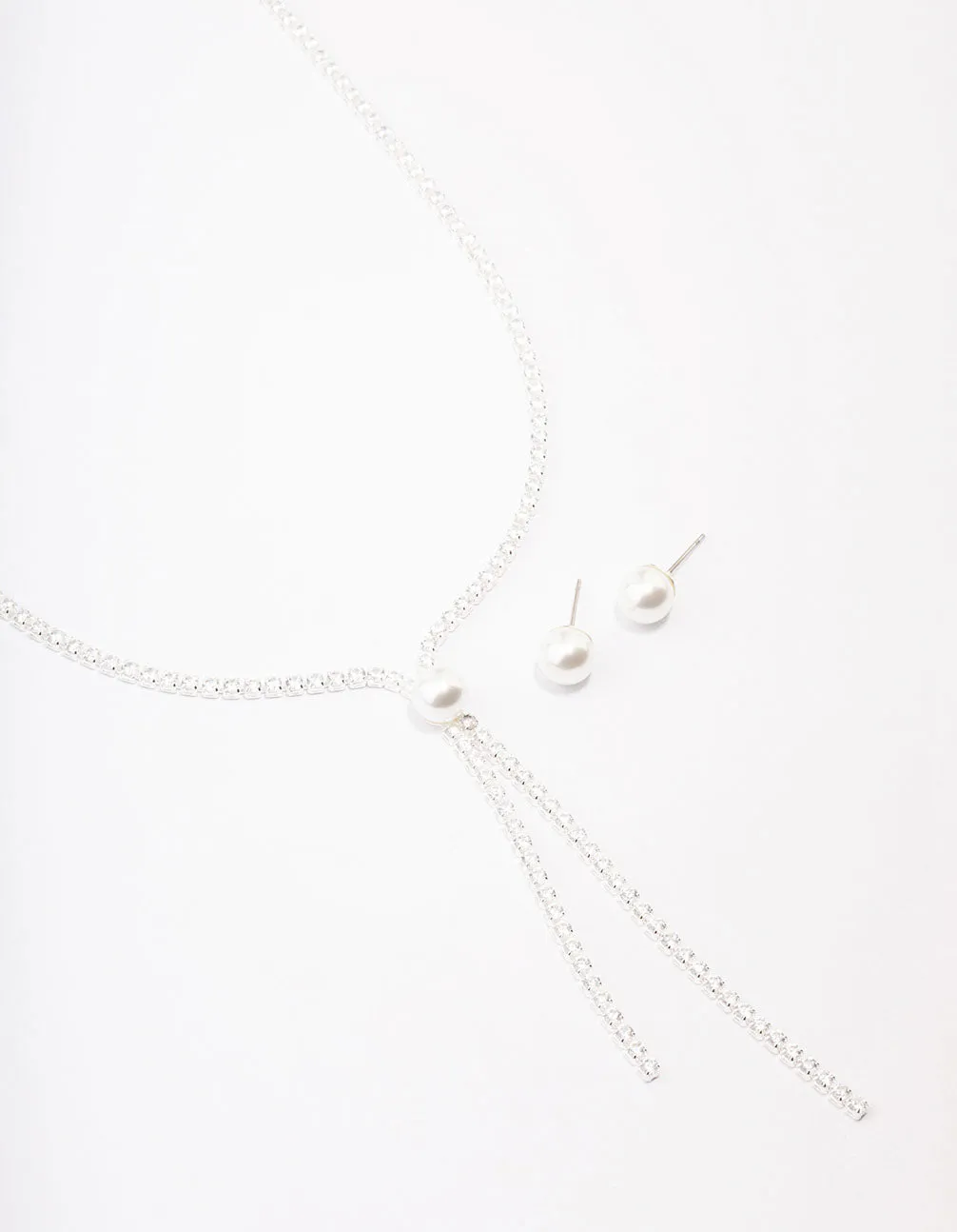 Silver Cubic Zirconia Lariat Necklace & Earring Set sold by lovisa