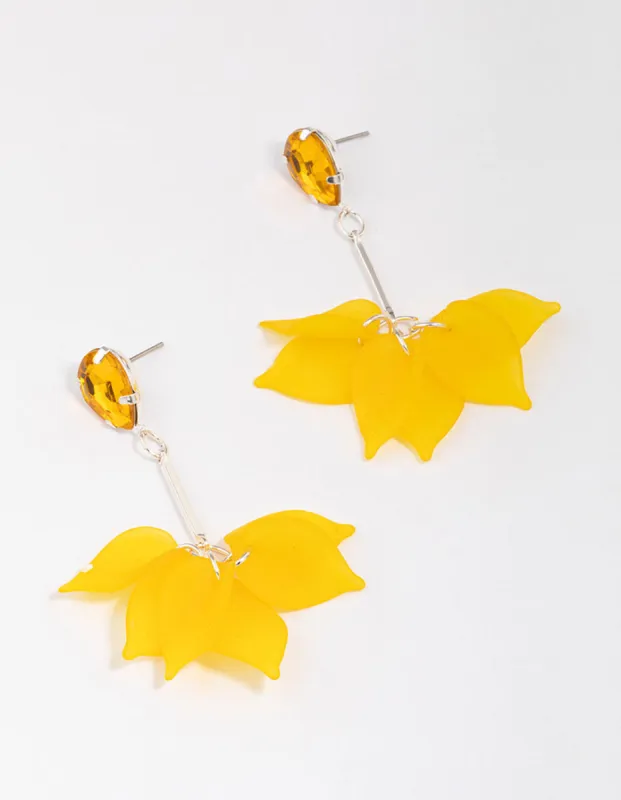 Yellow Stone & Stick Petal Drop Earrings sold by lovisa
