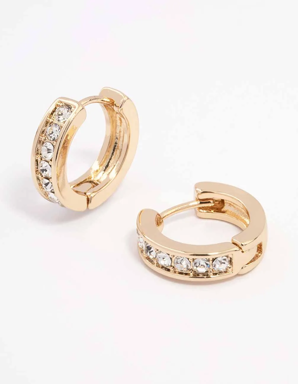 Gold Encased Diamante Huggie Earrings sold by lovisa