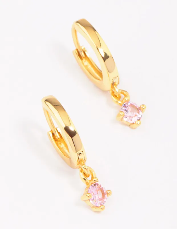 Gold Plated Sterling Silver Cubic Zirconia Charm Hoop Earrings sold by lovisa