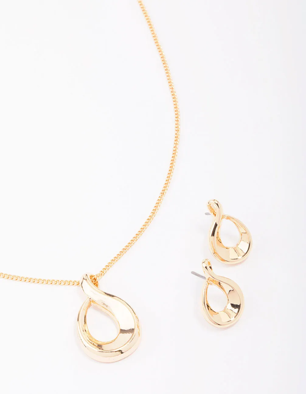 Gold Twisted Ova Necklace & Earring Jewellery Set sold by lovisa