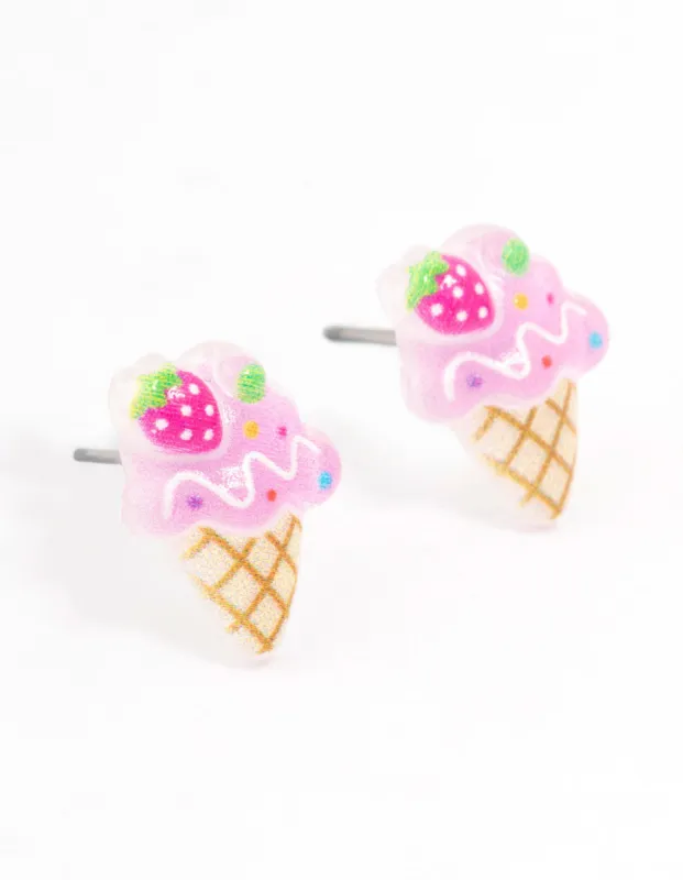 Plastic Strawberry Icecream Stud Earrings sold by lovisa