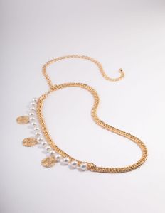 Gold Hinge Pearl Double Chain Belts sold by lovisa