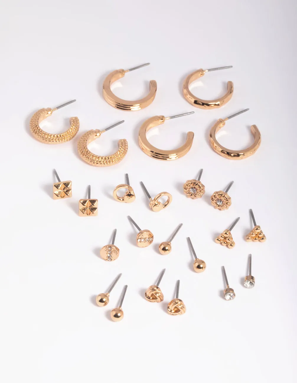 Gold Textured Stud & Hoop Earring 12-Pack sold by lovisa