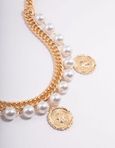 Gold Hinge Pearl Double Chain Belts sold by lovisa