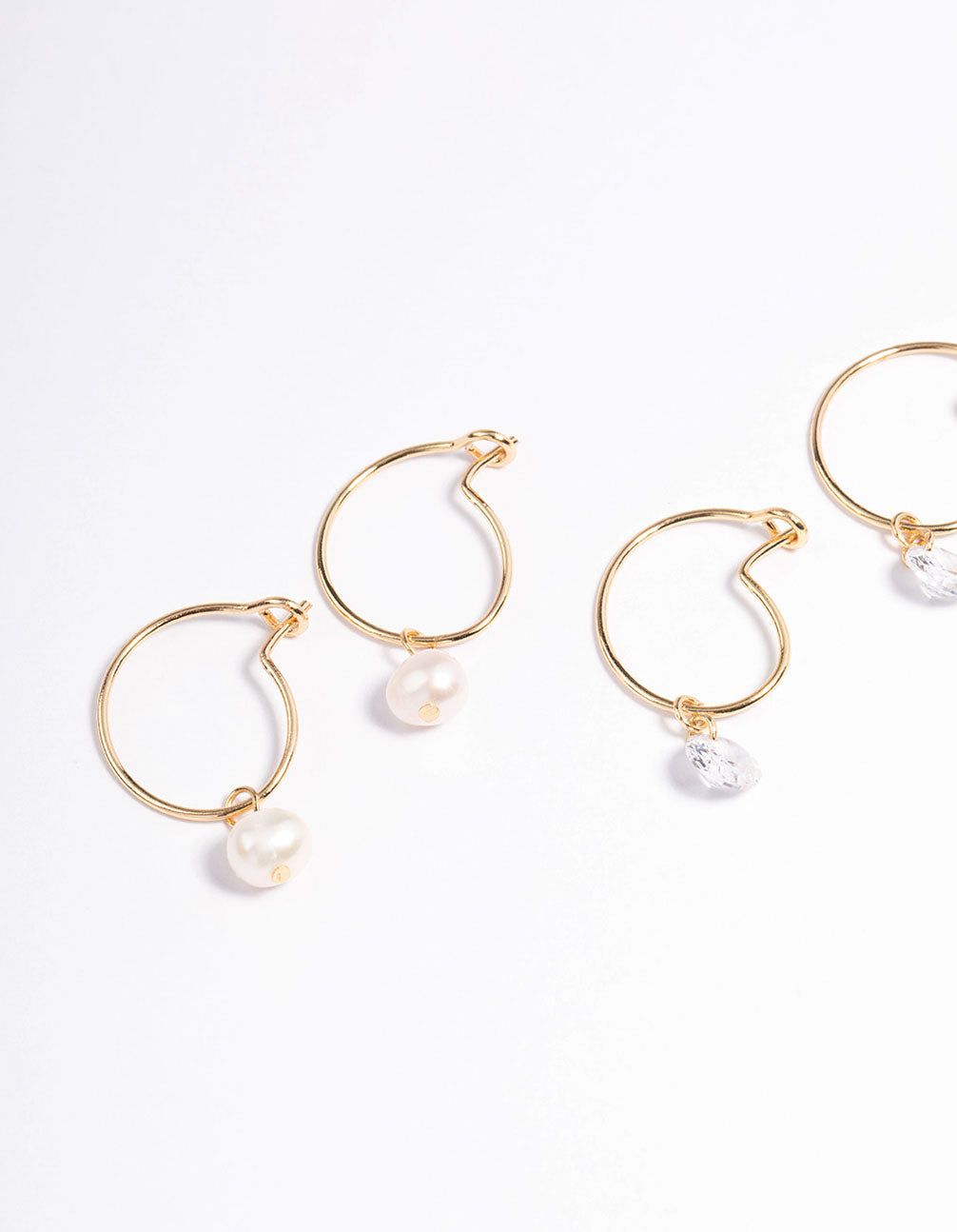 Gold Plated Rose Quartz Freshwater Pearl Hoop Stack Earrings sold by lovisa product image thumbnail 3