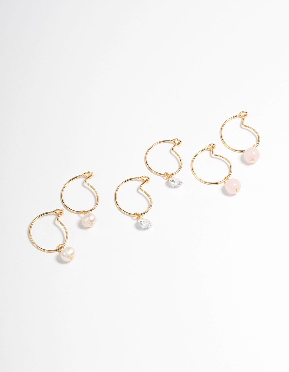 Gold Plated Rose Quartz Freshwater Pearl Hoop Stack Earrings sold by lovisa