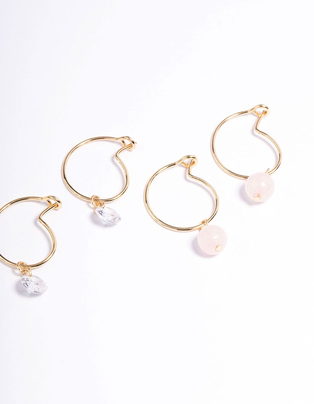 Gold Plated Rose Quartz Freshwater Pearl Hoop Stack Earrings sold by lovisa product image thumbnail 2
