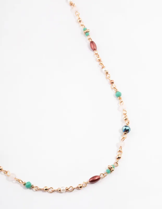 Gold Mixed Facet Beaded Long Necklace sold by lovisa