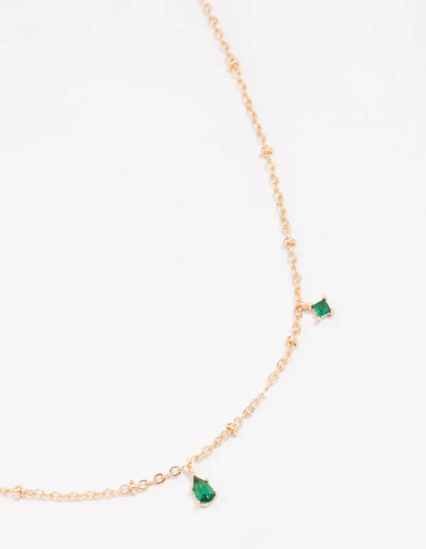 Gold Pear Emerald Droplet Chain Necklace sold by lovisa