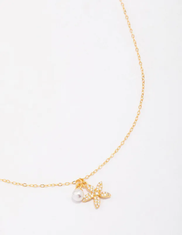 Gold Plated Sterling Silver Starfish Freshwater Pearl Chain Necklace sold by lovisa