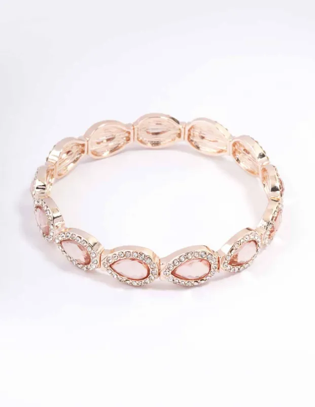 Rose Gold Marquise & Pink Diamante Stretch Bracelet sold by lovisa