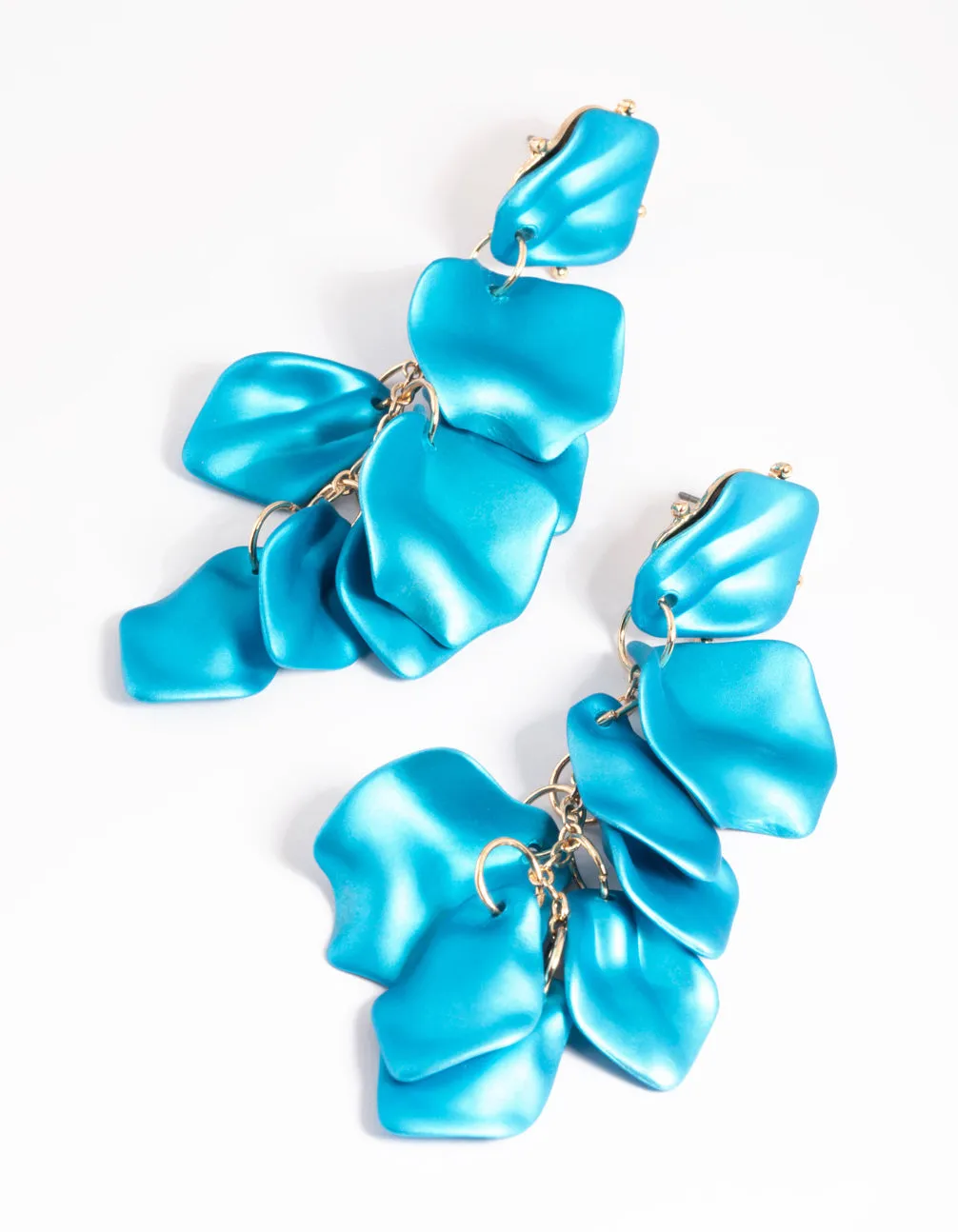 Blue Pearlised Petal Drop Earrings sold by lovisa
